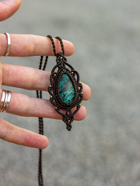 Chrysocolla Malachite macrame necklace