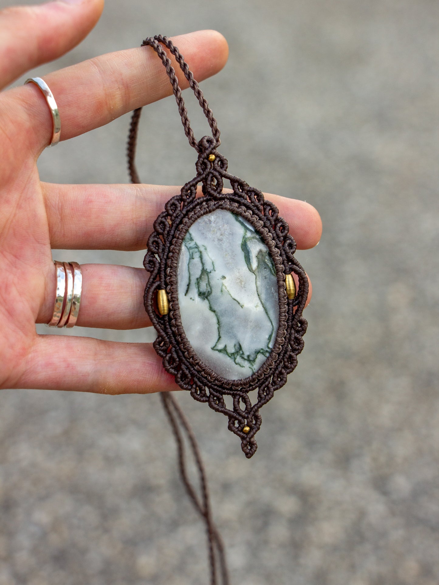Moss Agate macrame necklace