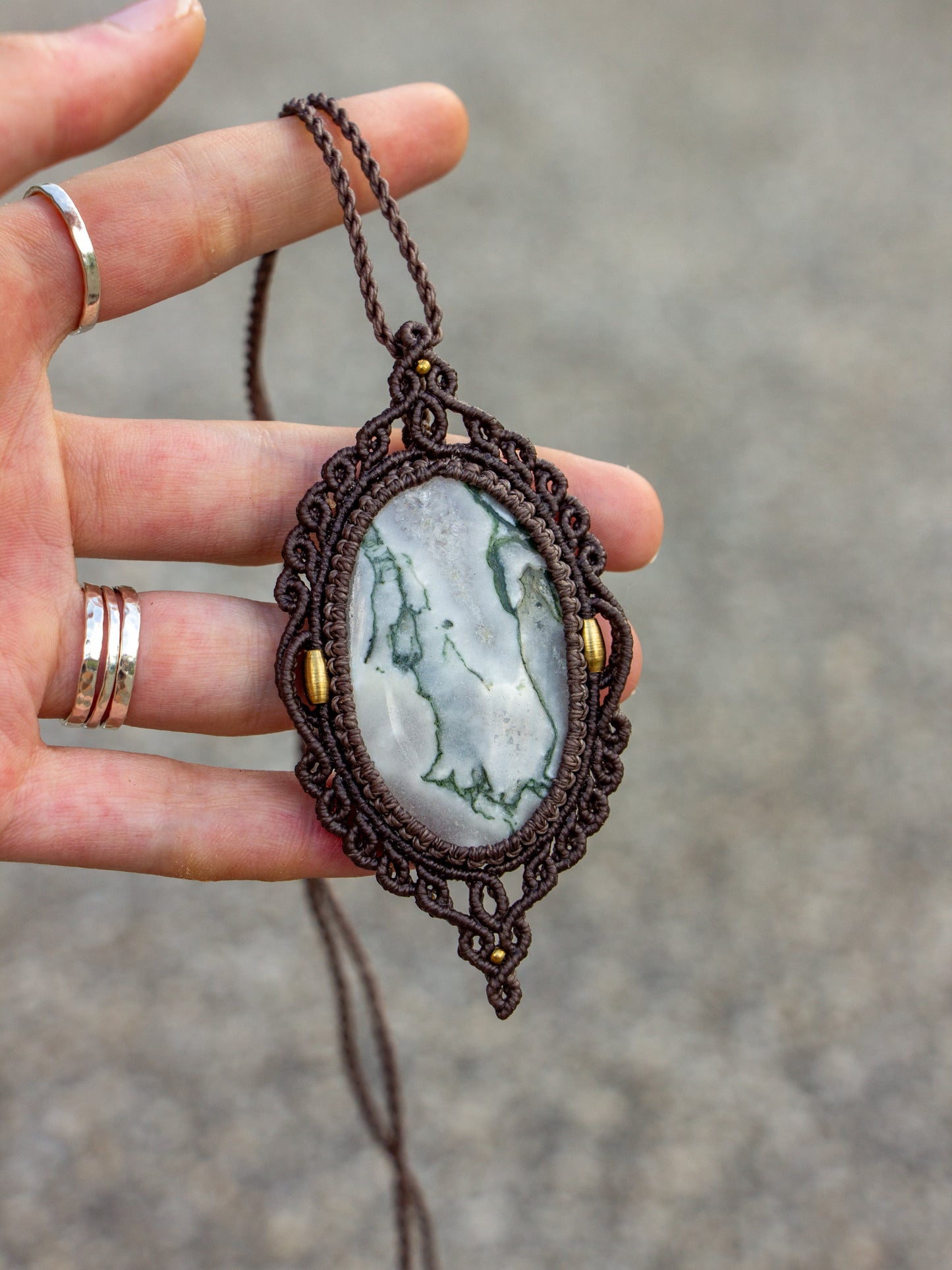 Moss Agate macrame necklace