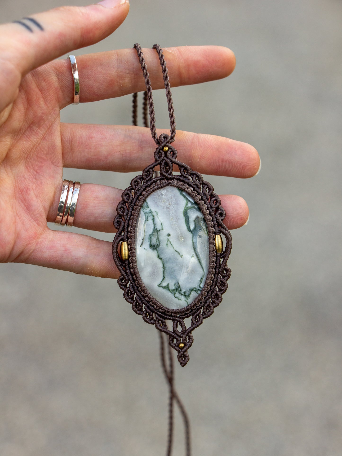 Moss Agate macrame necklace