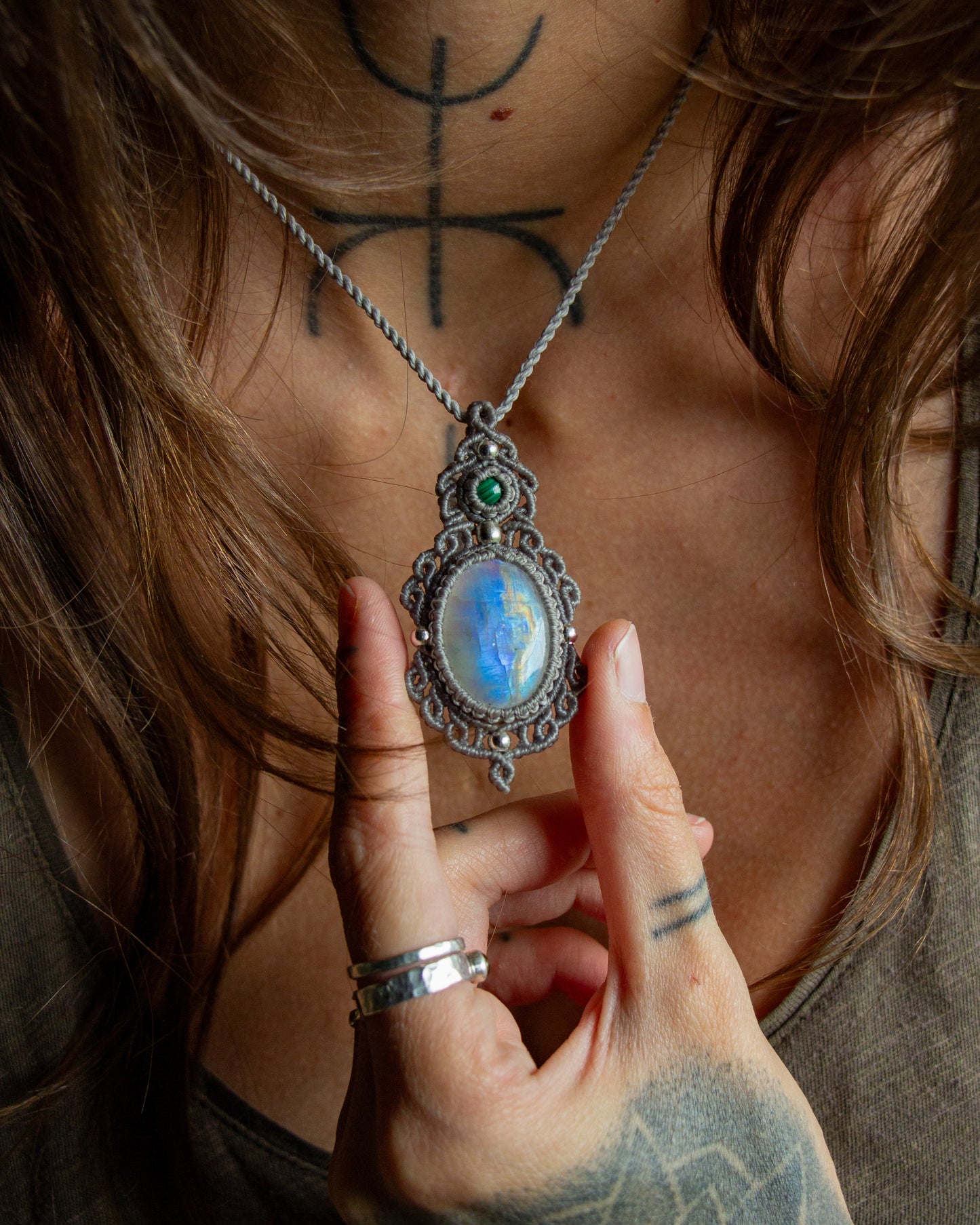 Malachite & Rainbow Moonstone necklace