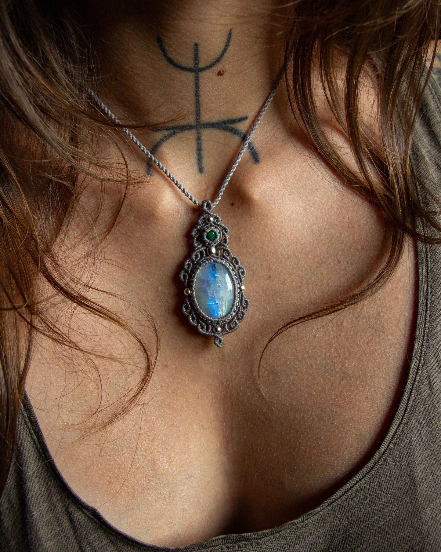 Malachite & Rainbow Moonstone necklace