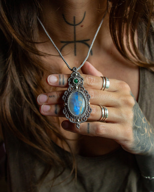 Malachite & Rainbow Moonstone necklace