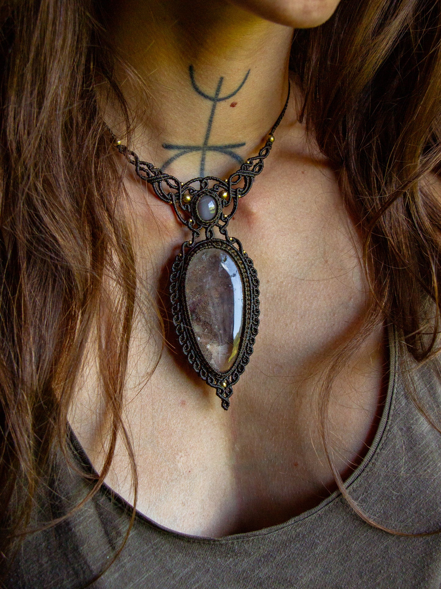 Grey Moonstone & Garden Quartz necklace