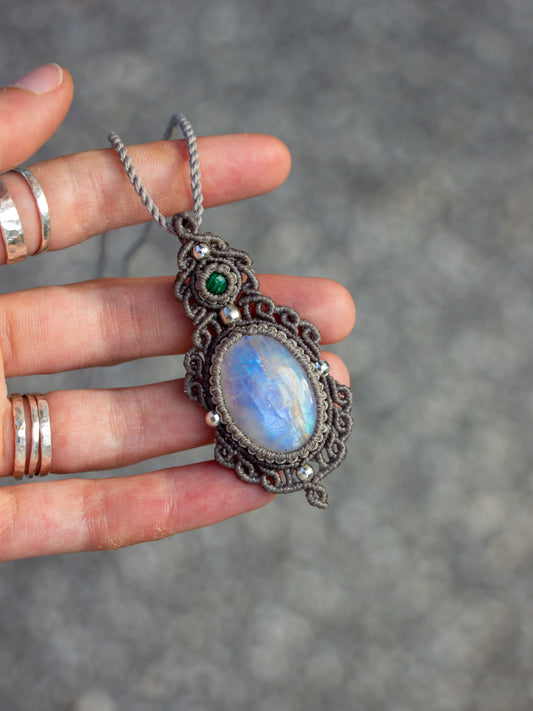 Malachite & Rainbow Moonstone necklace