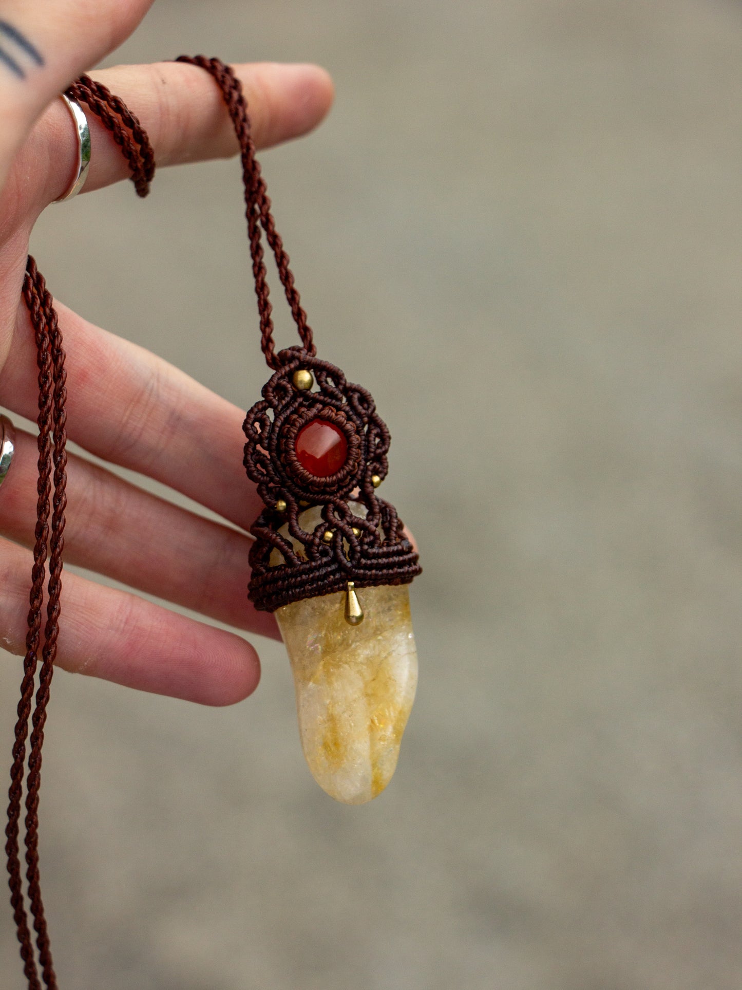 Carnelian & Citrine macrame necklace
