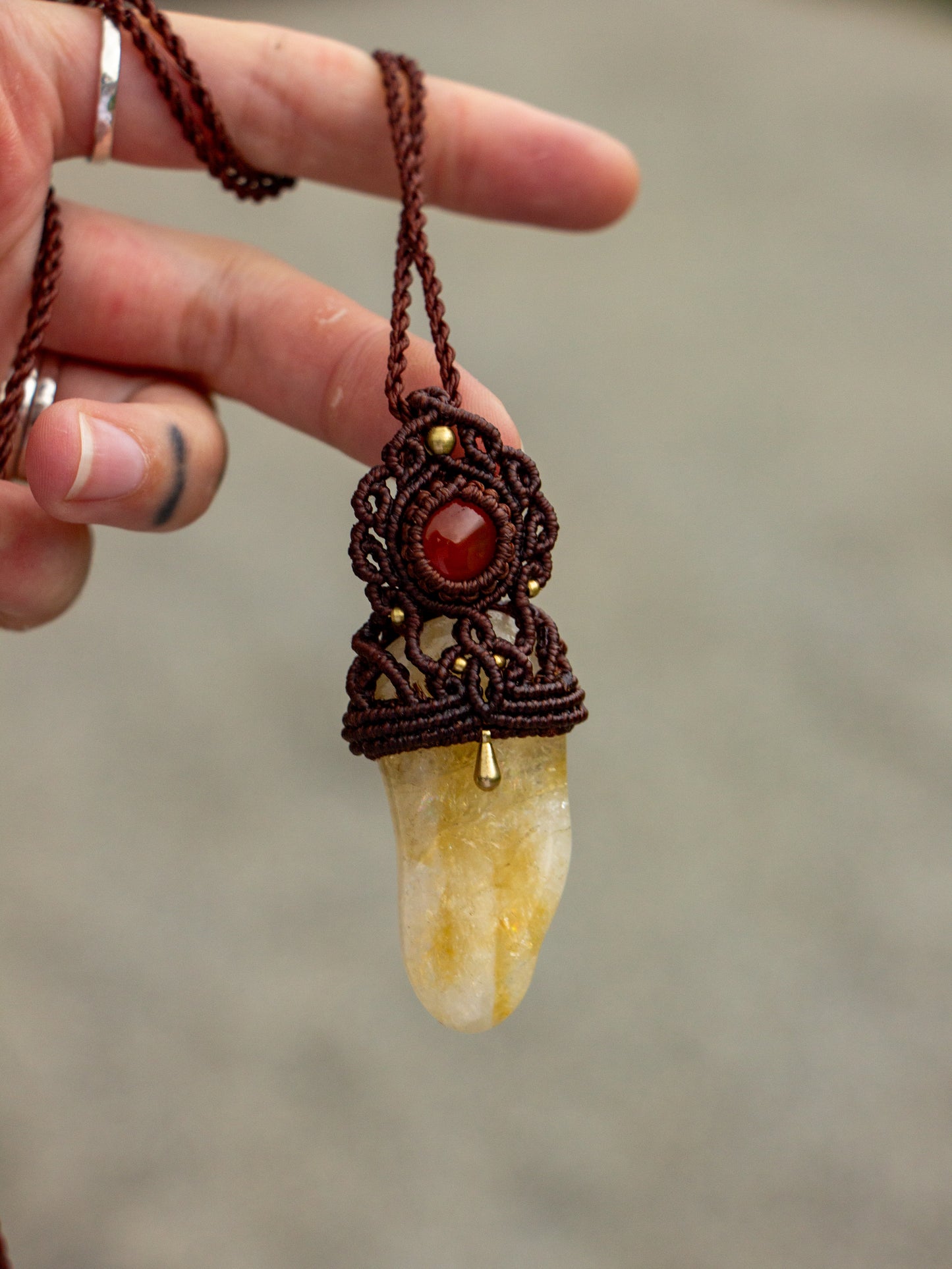 Carnelian & Citrine macrame necklace