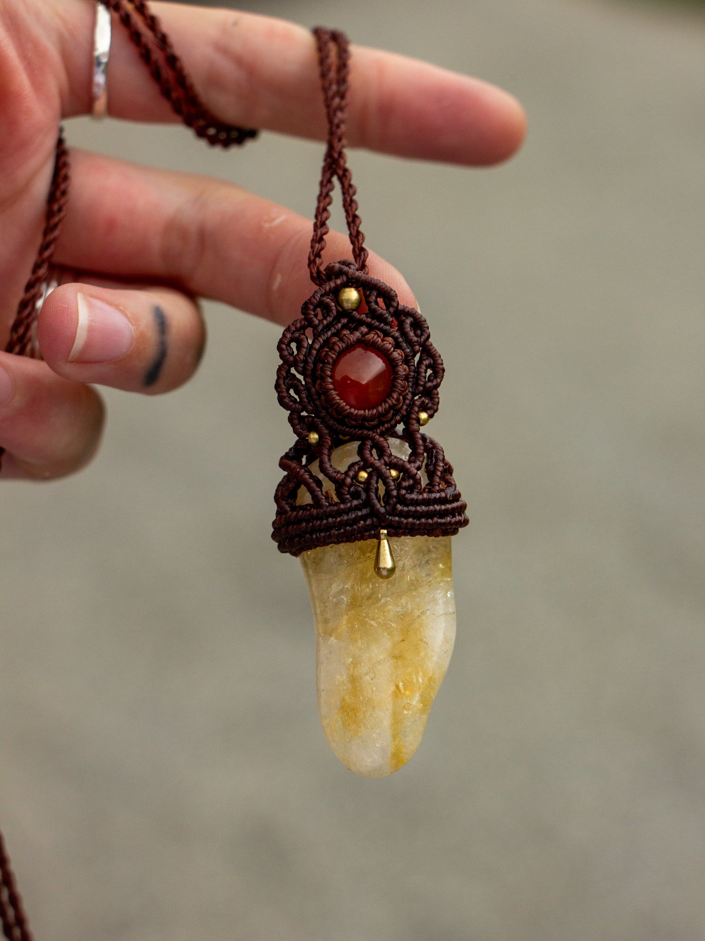 Carnelian & Citrine macrame necklace