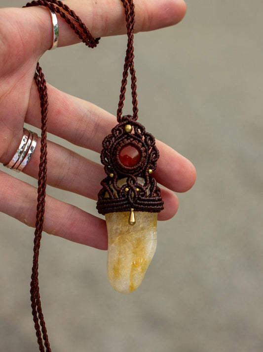 Carnelian & Citrine macrame necklace