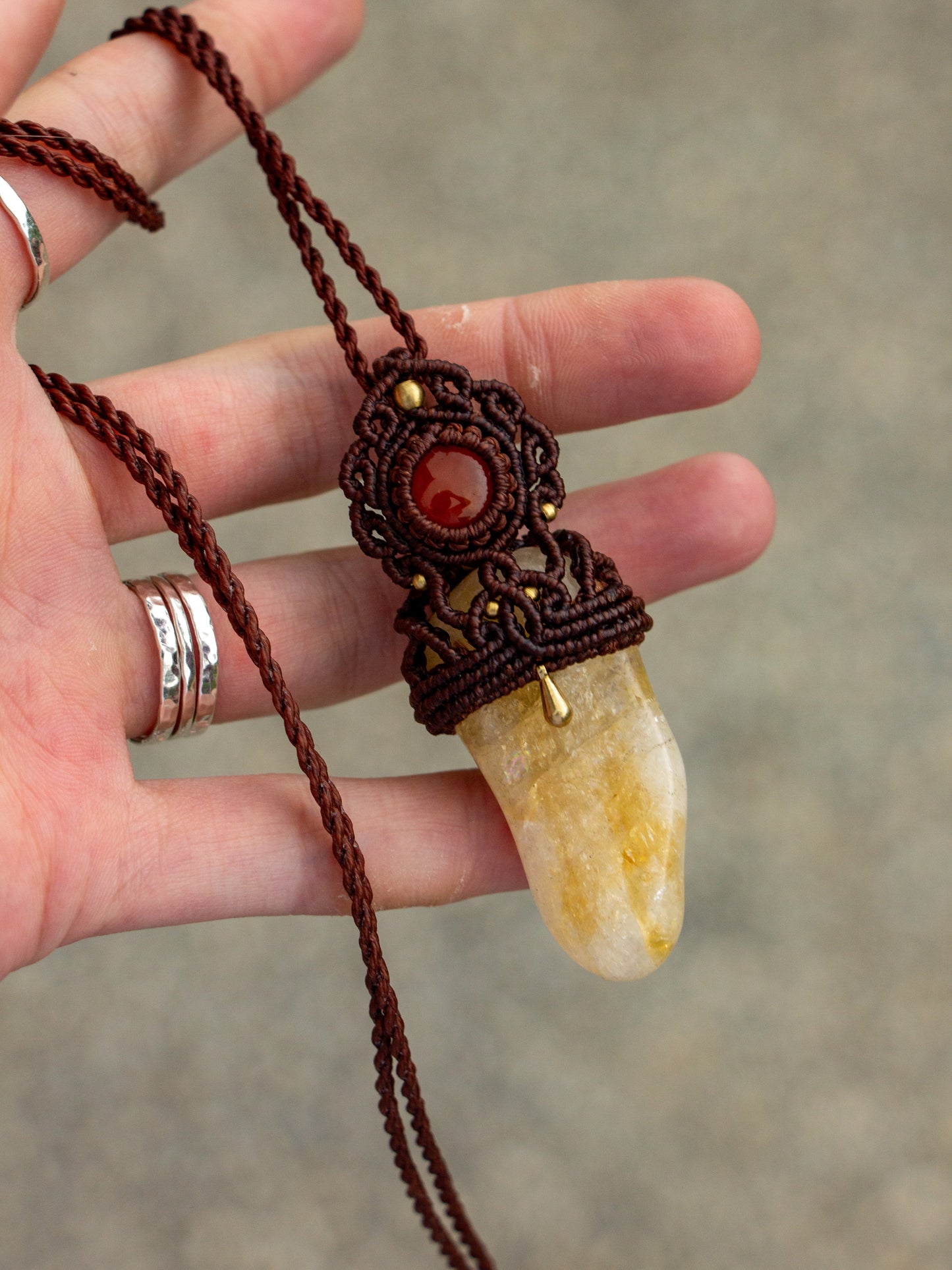Carnelian & Citrine macrame necklace