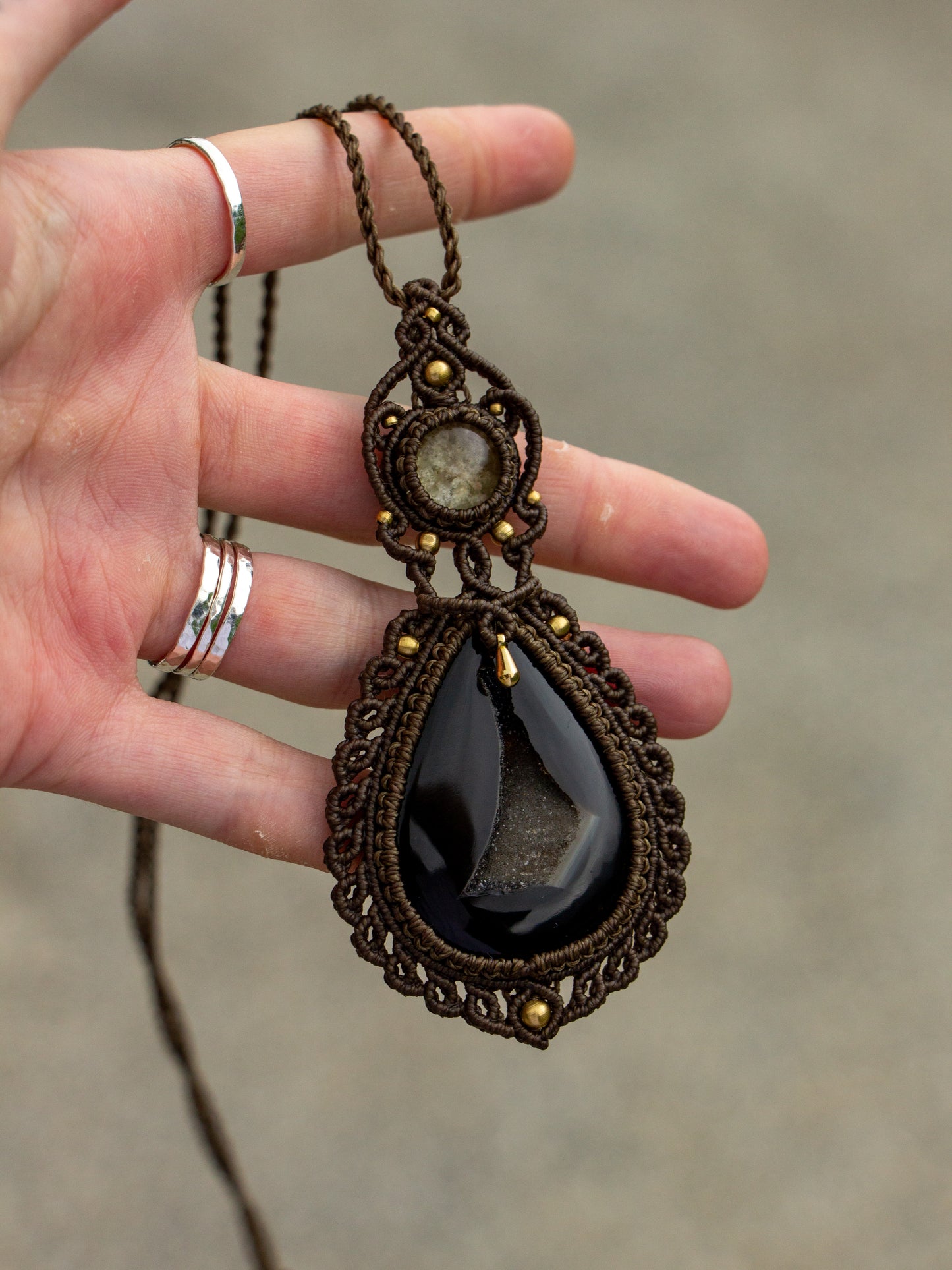 Lodolite & Black Onyx macrame necklace