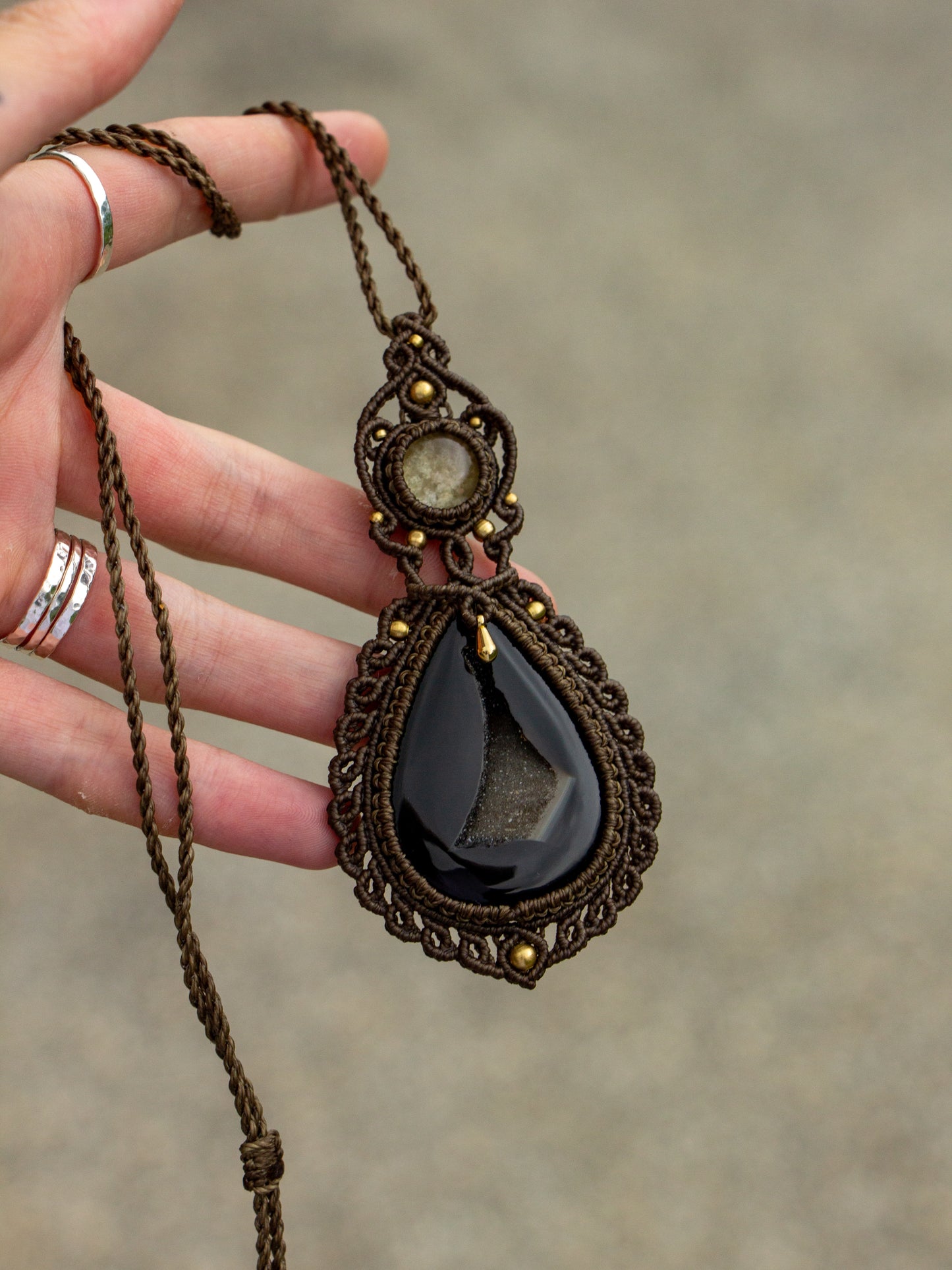 Lodolite & Black Onyx macrame necklace