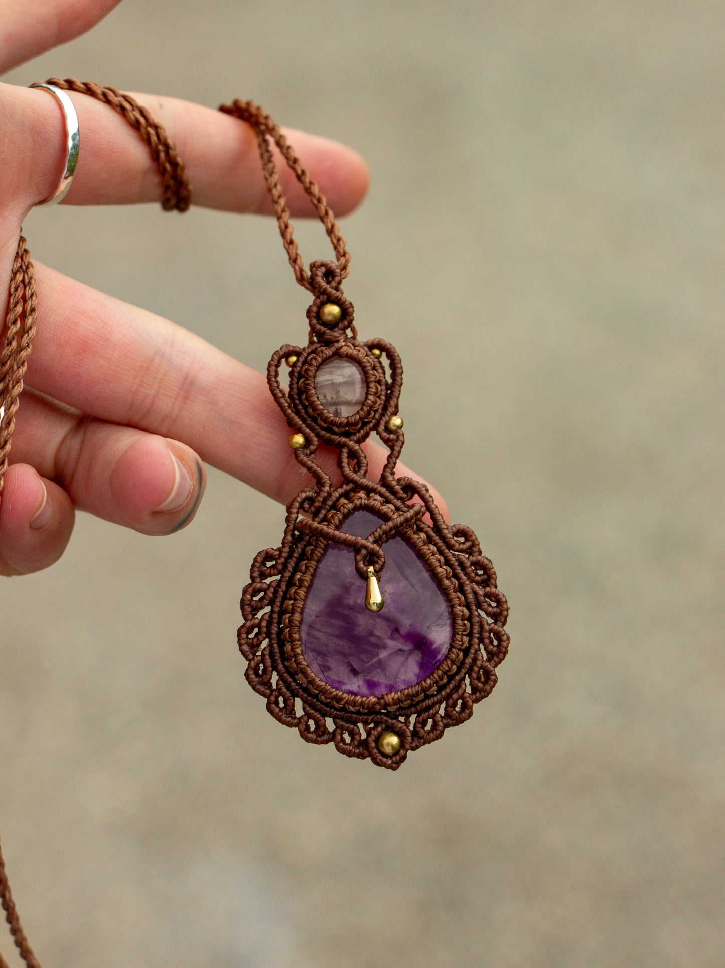 Rose Quartz & Amethyst macrame necklace