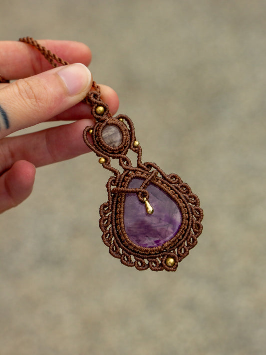 Rose Quartz & Amethyst macrame necklace