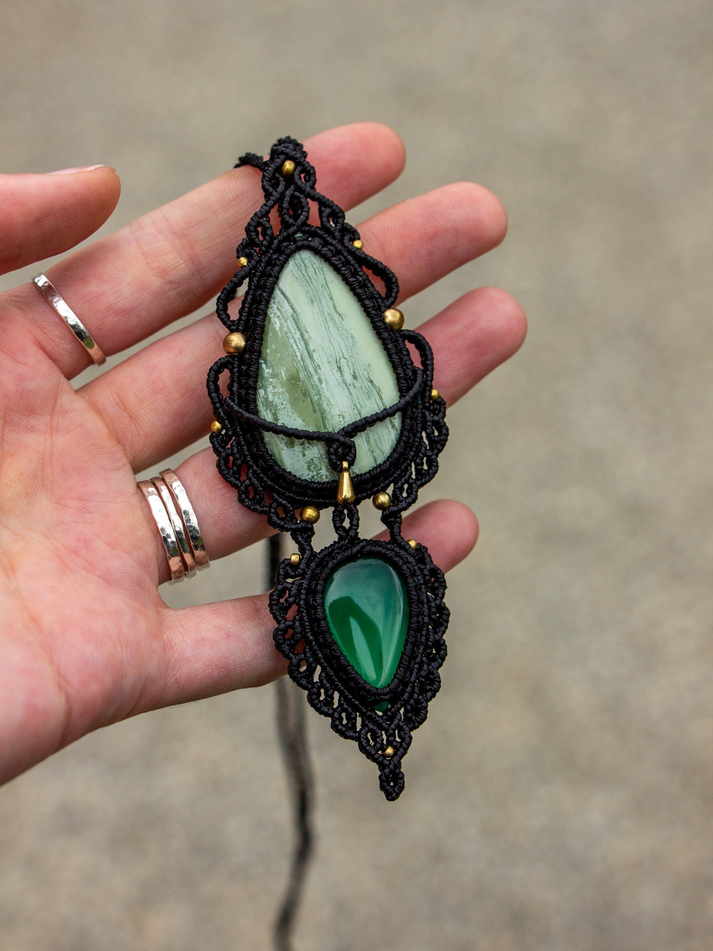 Serpentine & Green Onyx macrame necklace