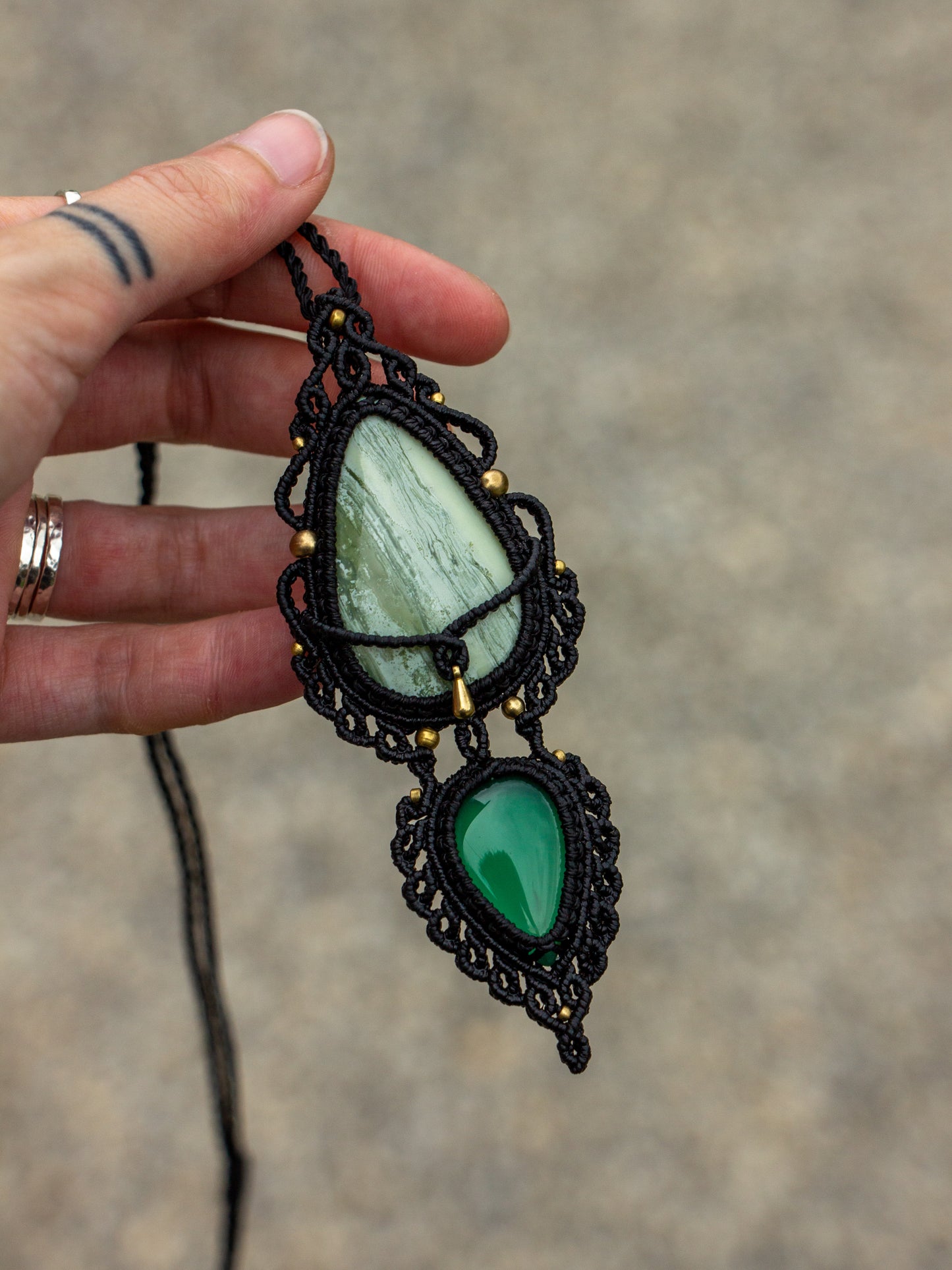 Serpentine & Green Onyx macrame necklace