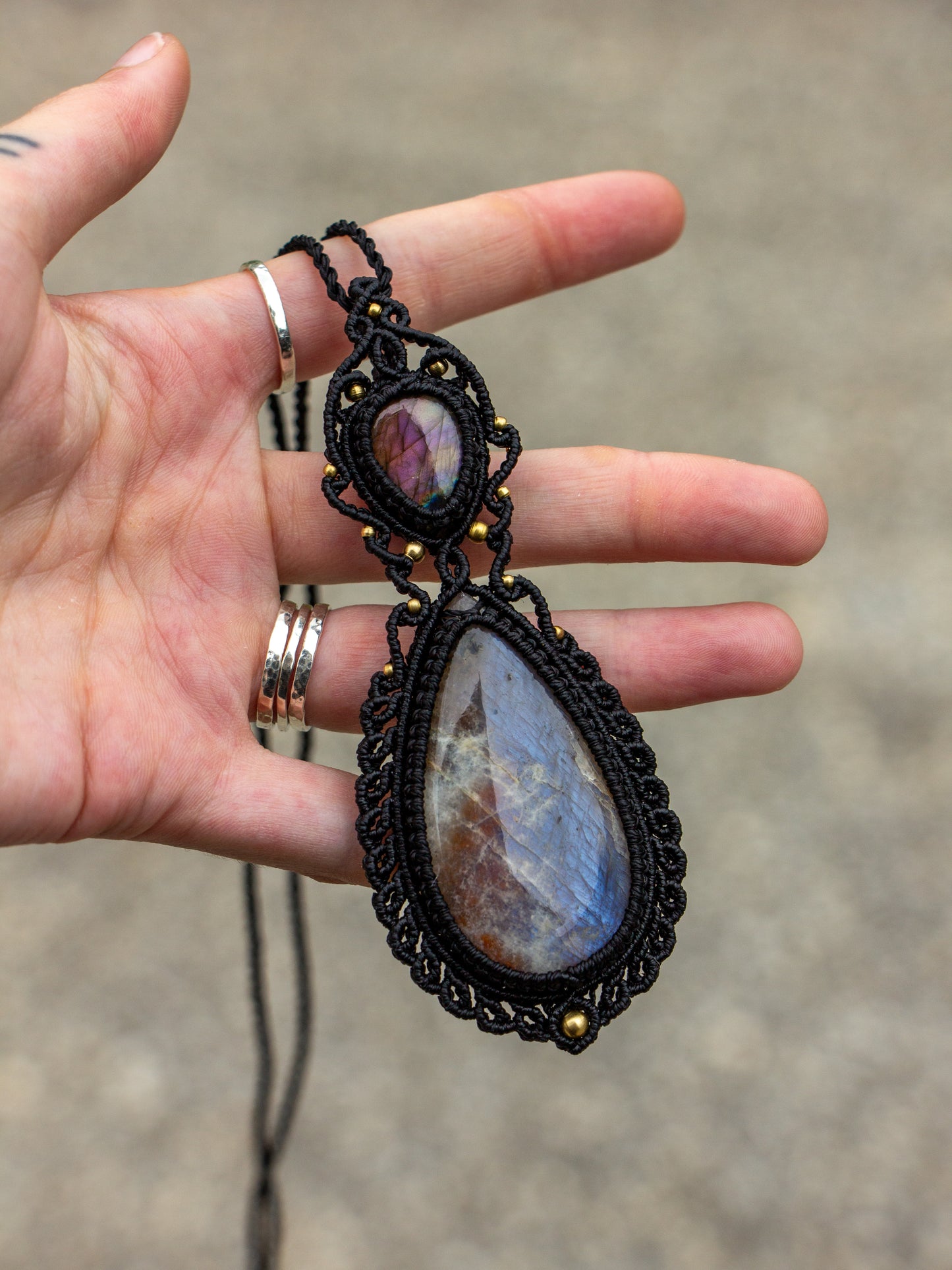Belomorite & Labradorite macrame necklace