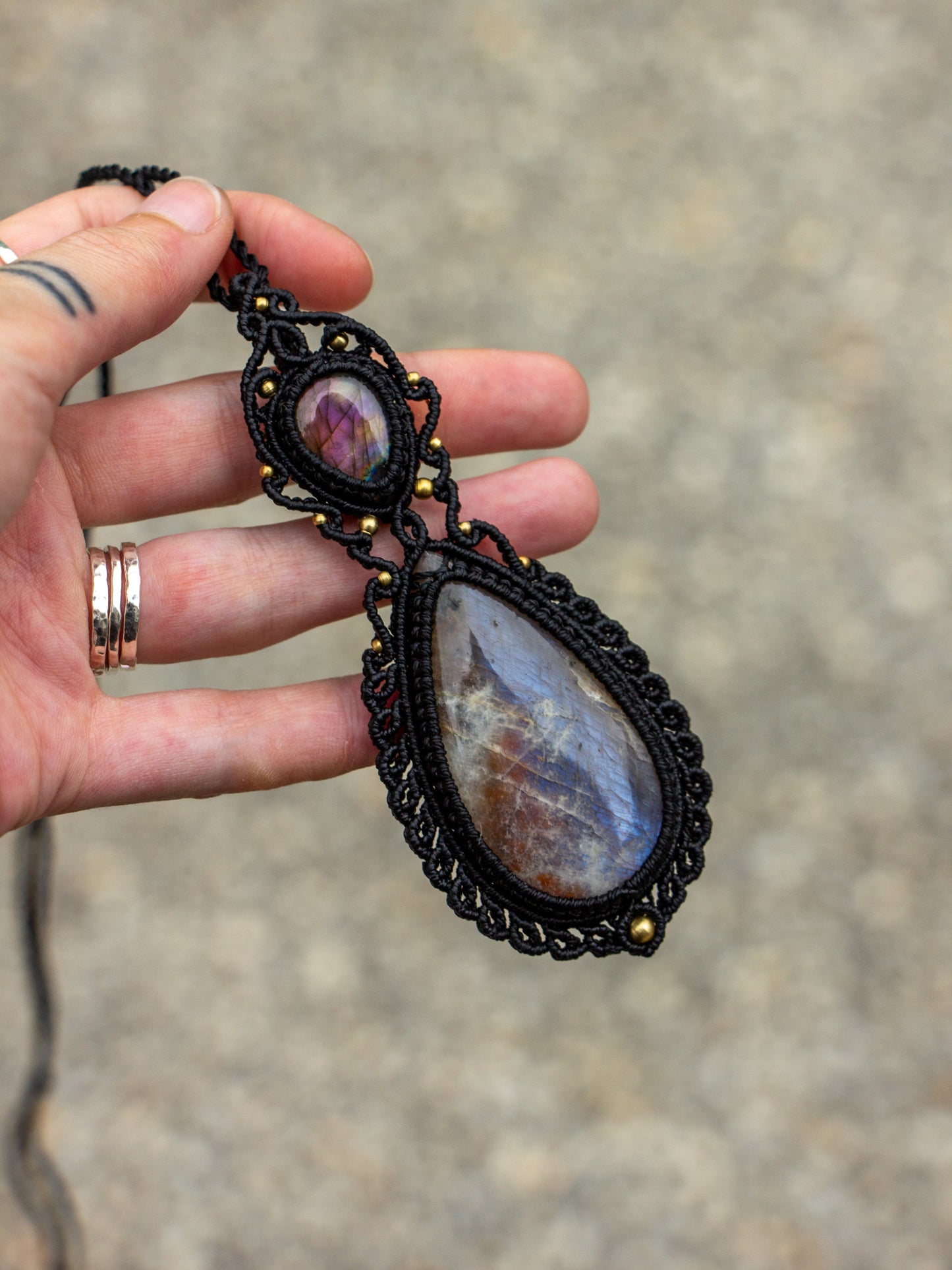 Belomorite & Labradorite macrame necklace