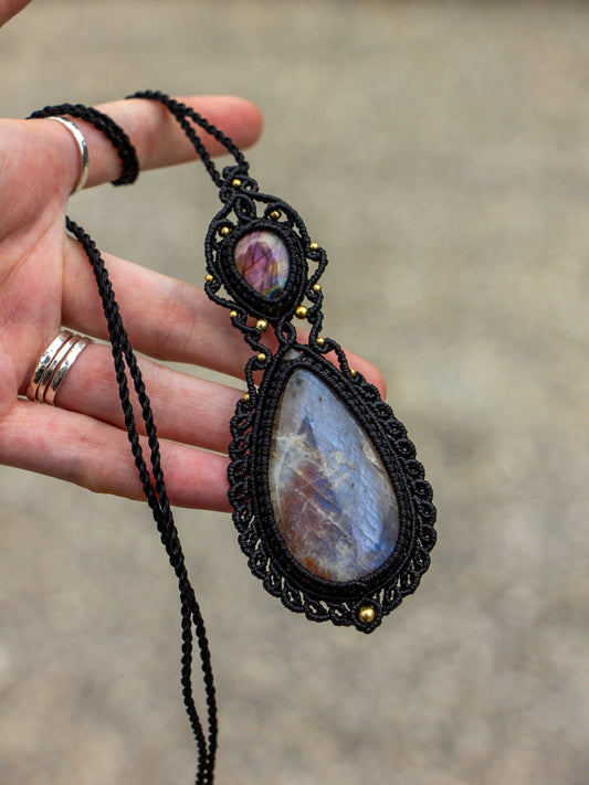 Belomorite & Labradorite macrame necklace