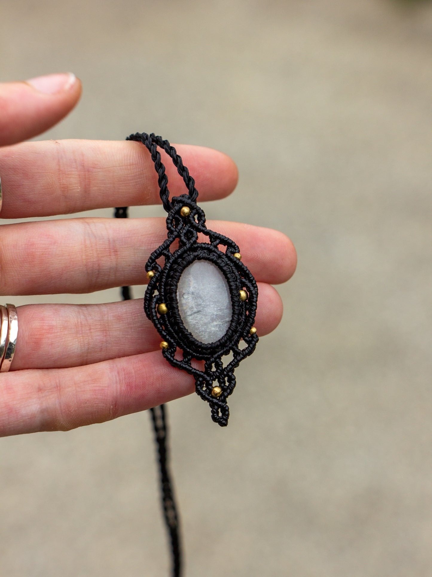 White Moonstone macrame necklace