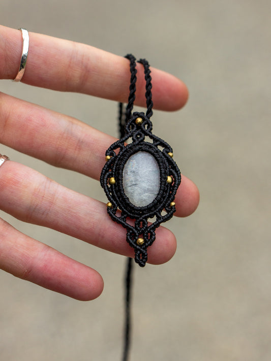 White Moonstone macrame necklace