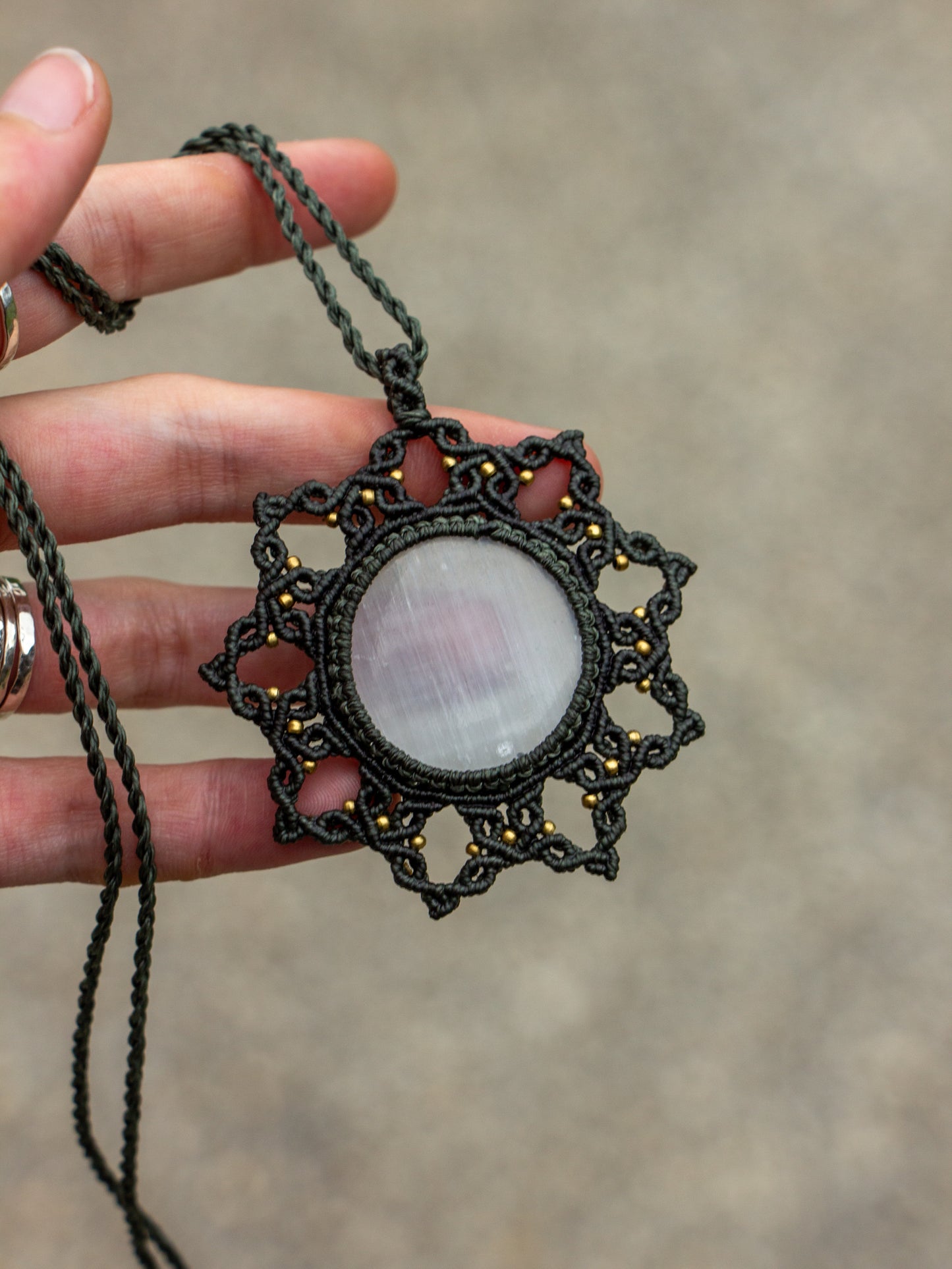 Selenite macrame necklace