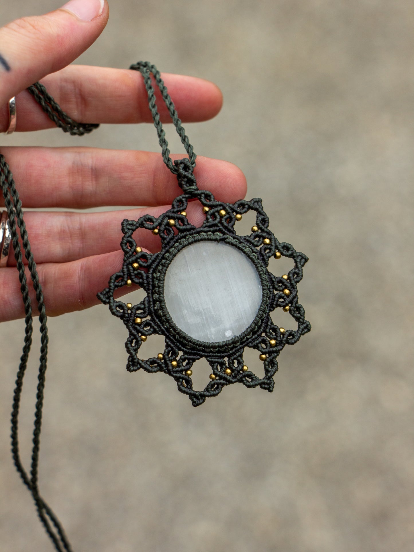 Selenite macrame necklace