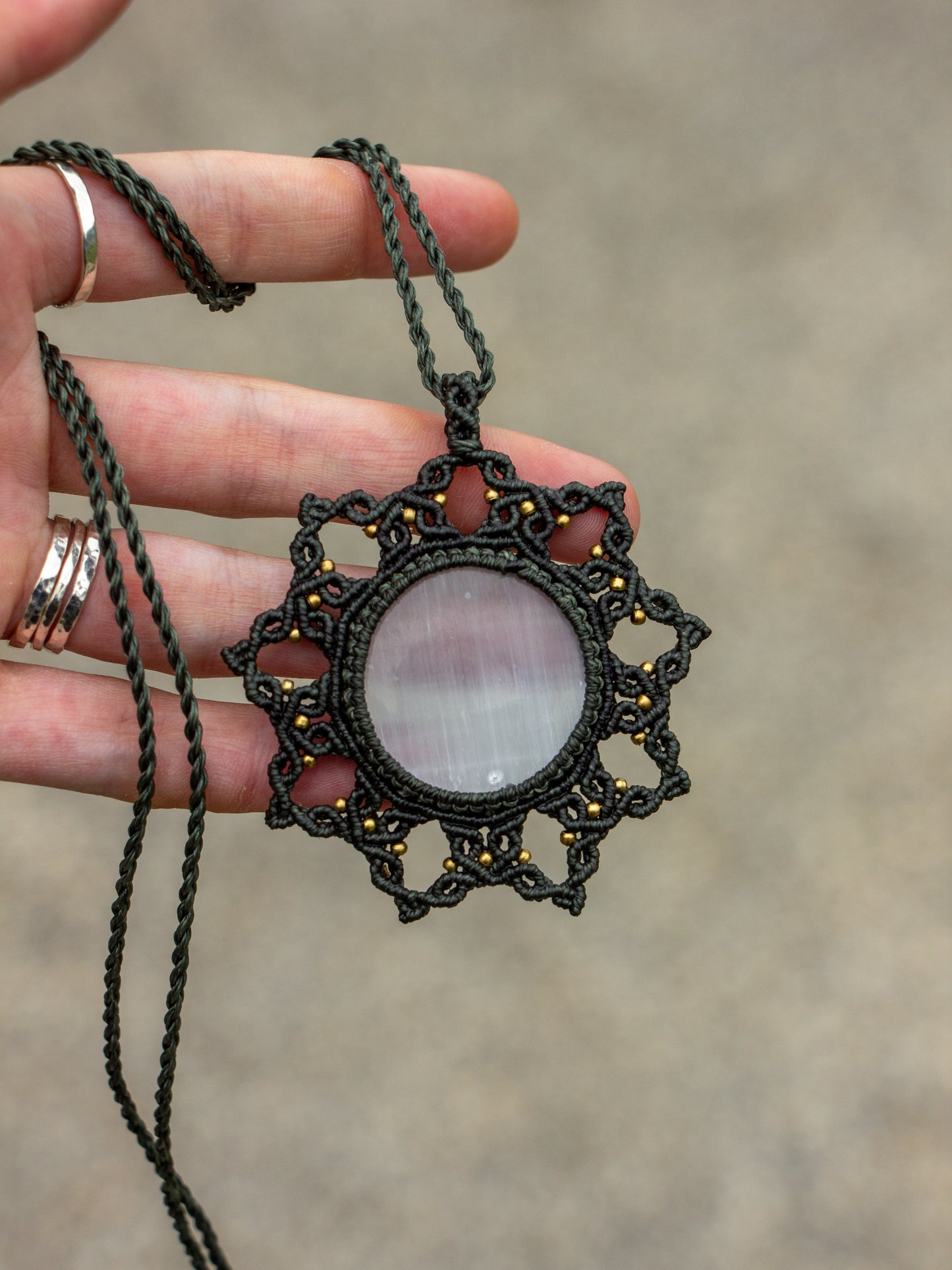 Selenite macrame necklace