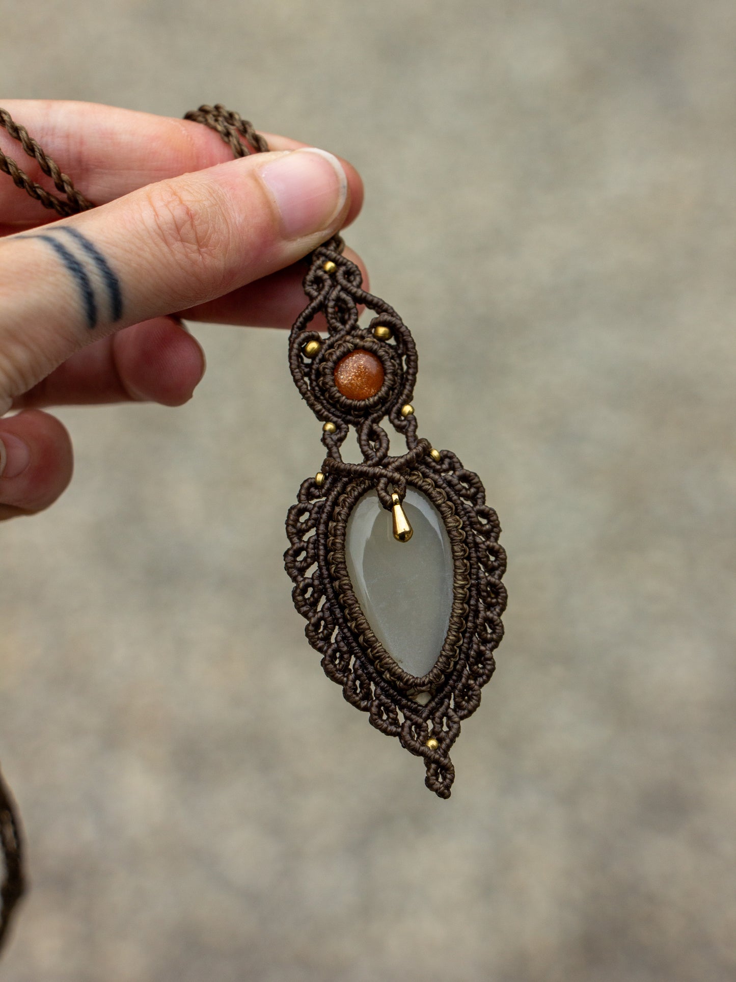 Sunstone & Moonstone macrame necklace