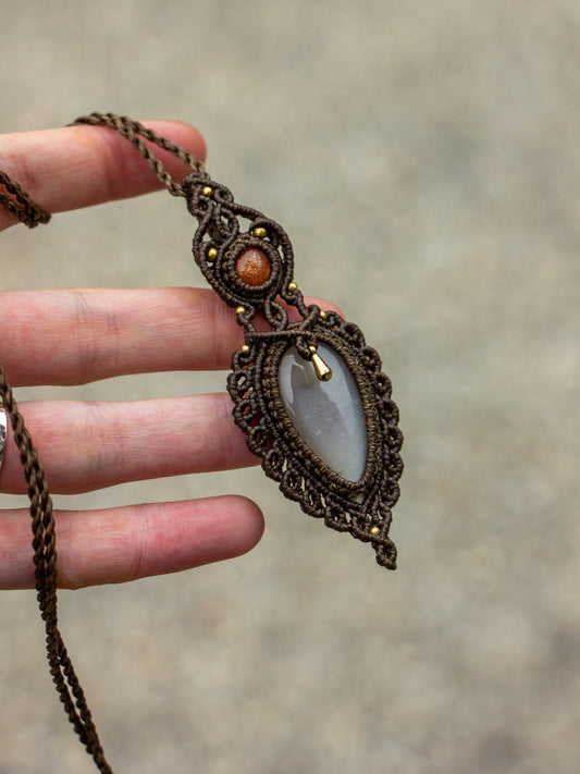 Sunstone & Moonstone macrame necklace