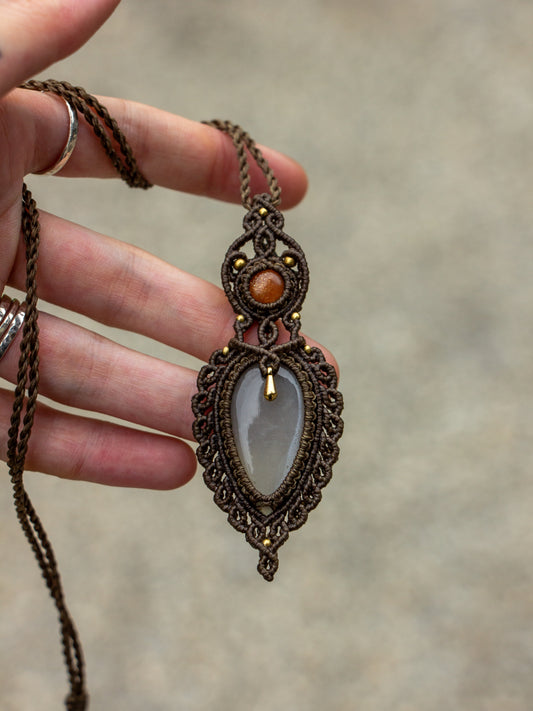 Sunstone & Moonstone macrame necklace