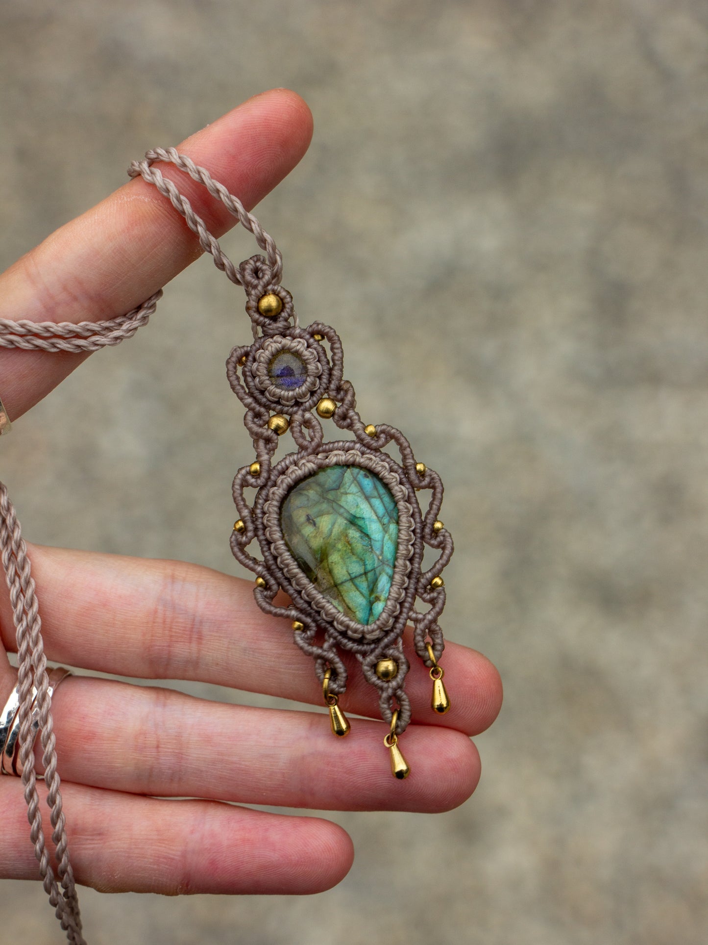 Double Labradorite macrame necklace