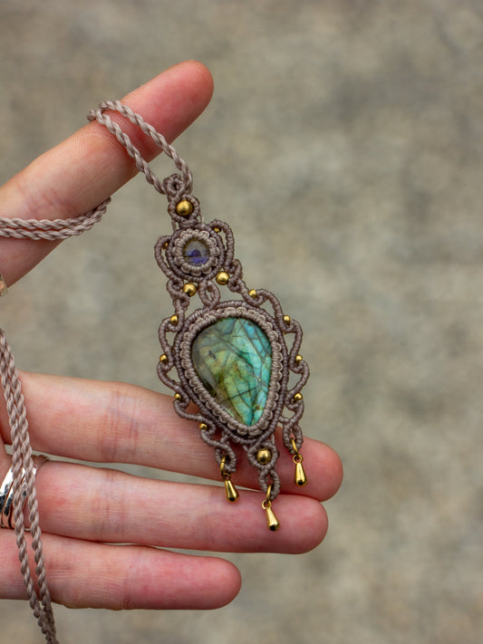 Double Labradorite macrame necklace