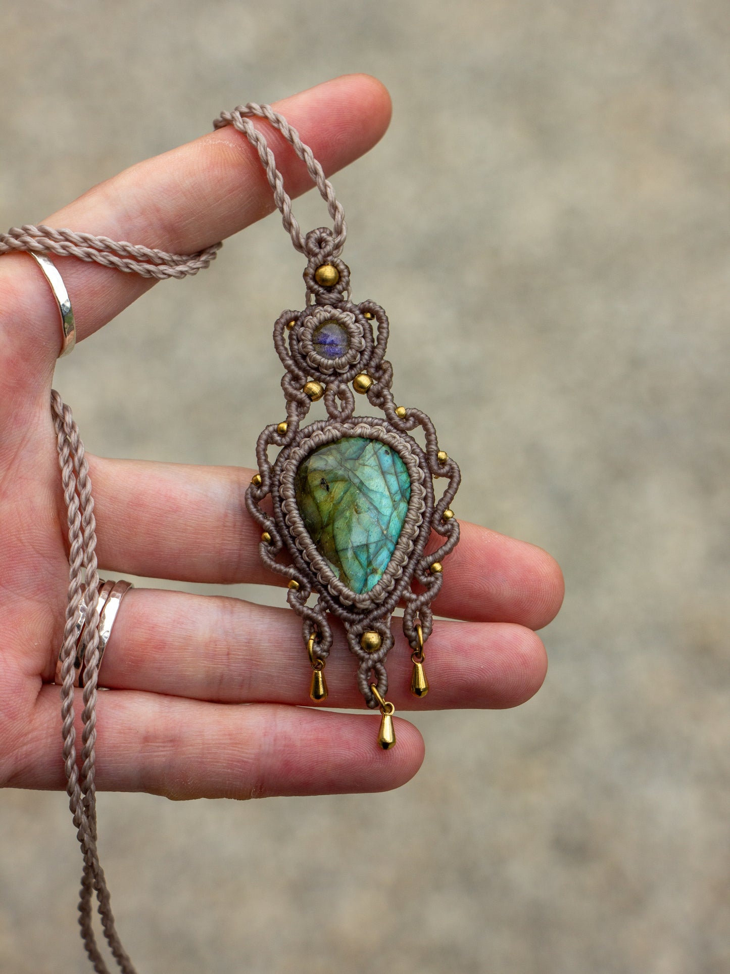 Double Labradorite macrame necklace