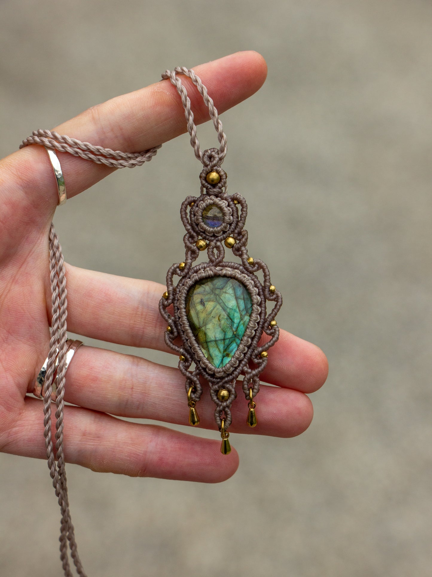 Double Labradorite macrame necklace