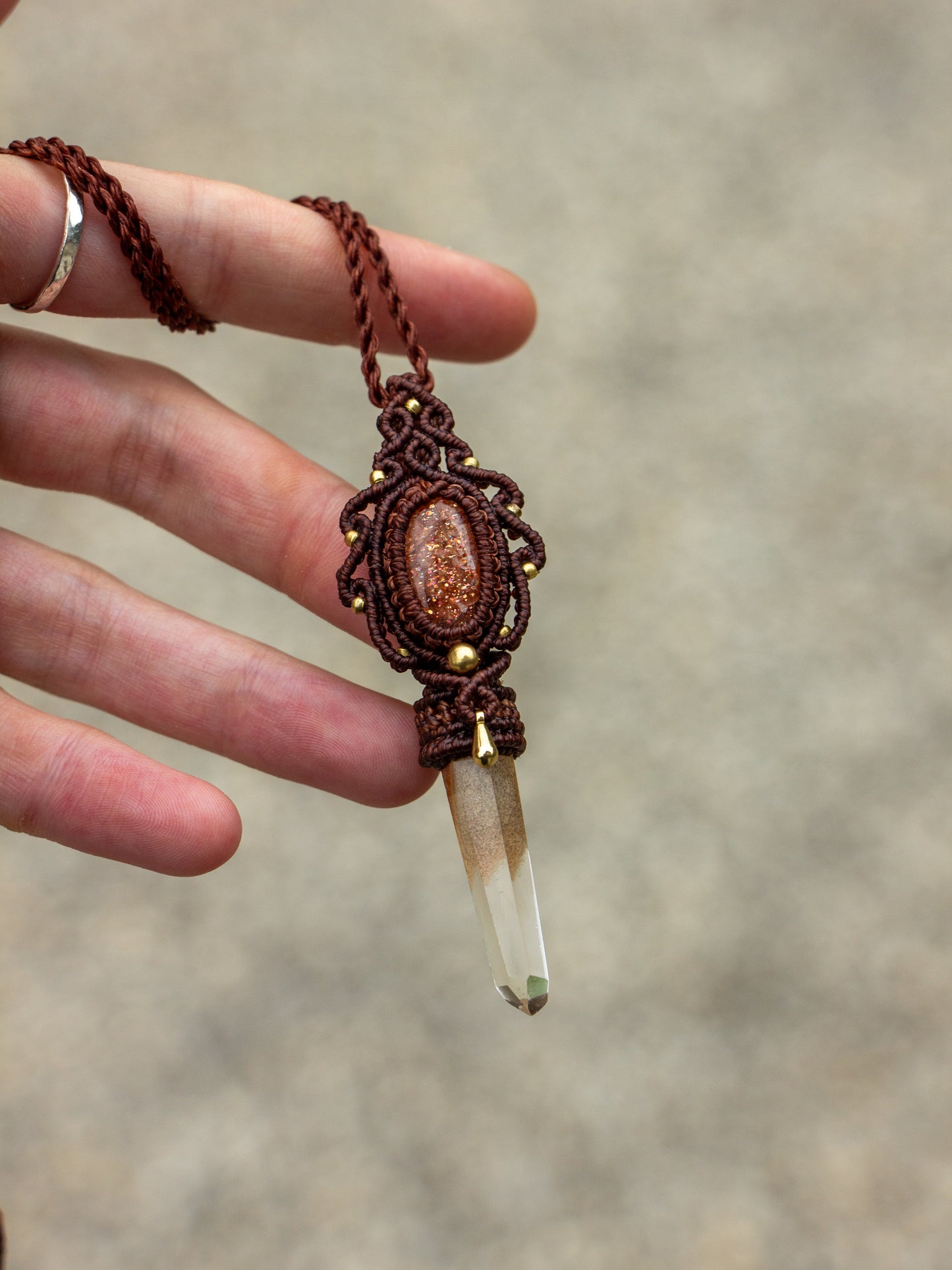 Sunstone & Garden Quartz macrame necklace
