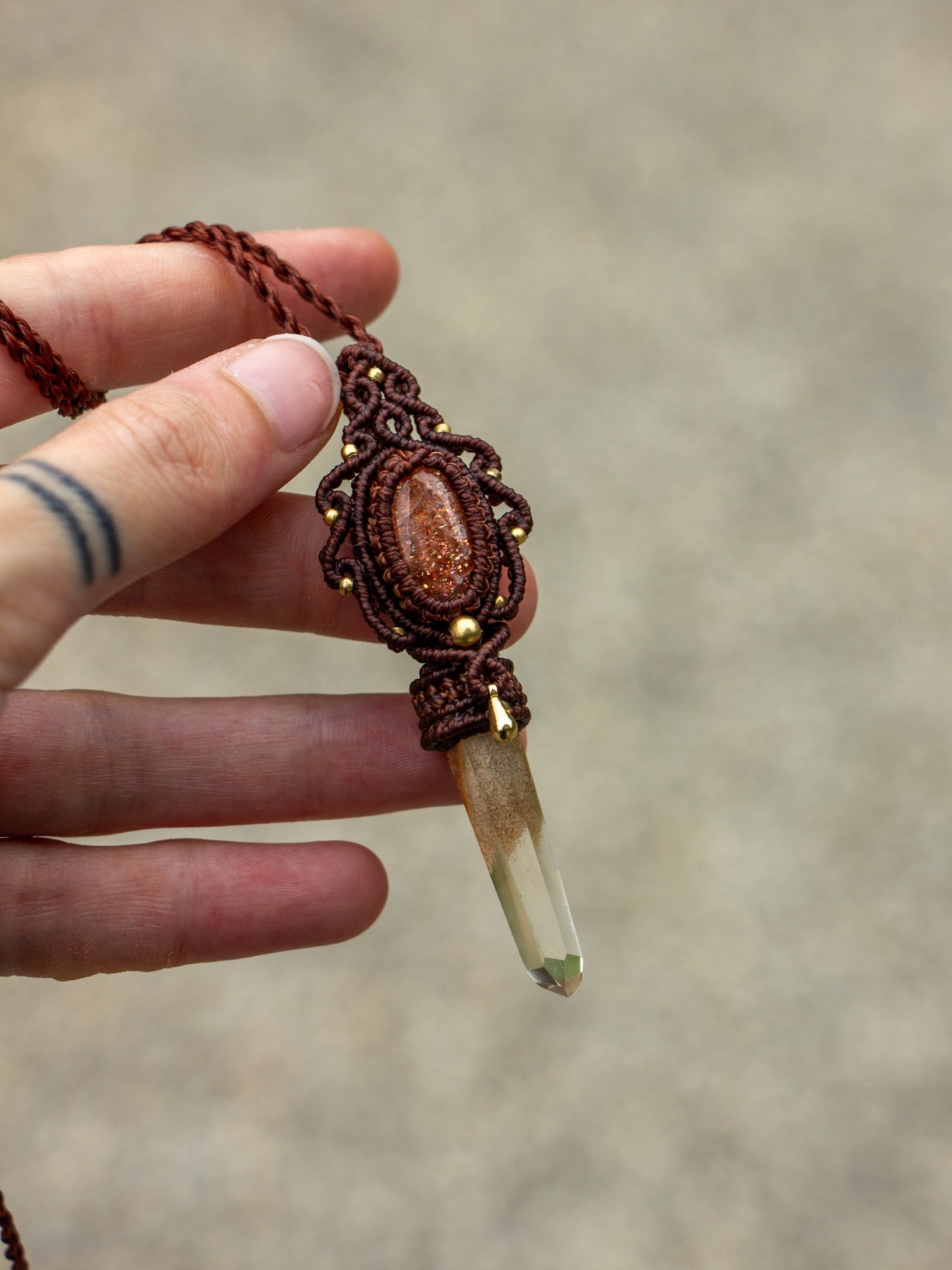 Sunstone & Garden Quartz macrame necklace