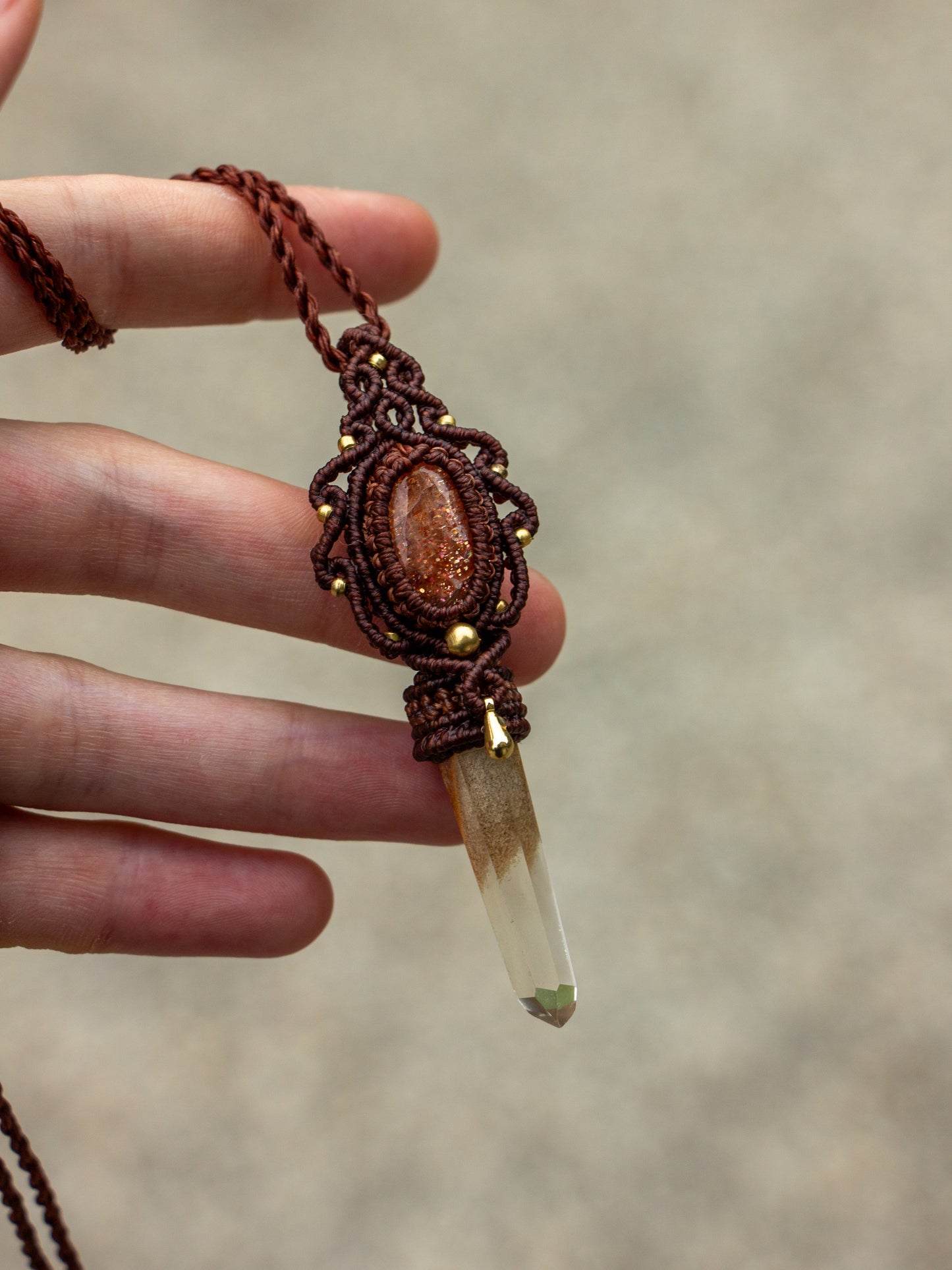 Sunstone & Garden Quartz macrame necklace