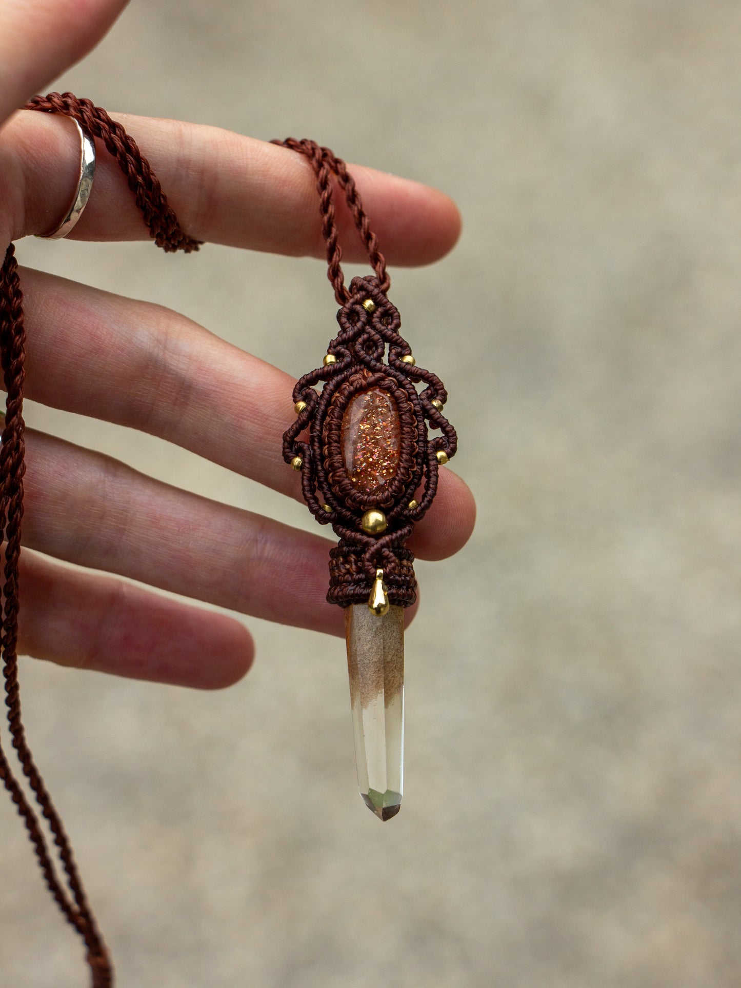 Sunstone & Garden Quartz macrame necklace