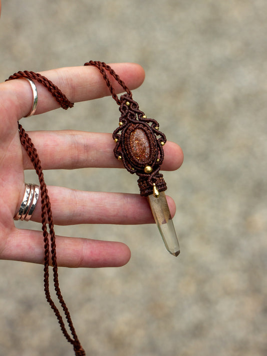 Sunstone & Garden Quartz macrame necklace