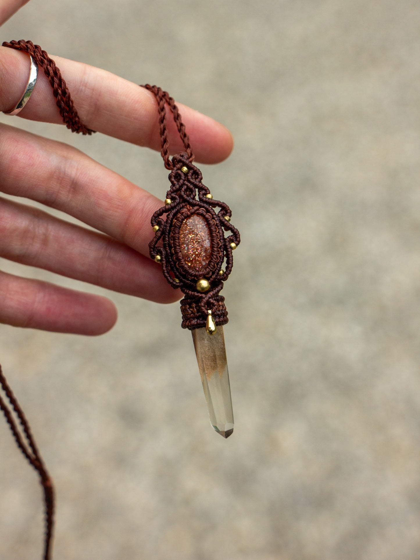 Sunstone & Garden Quartz macrame necklace