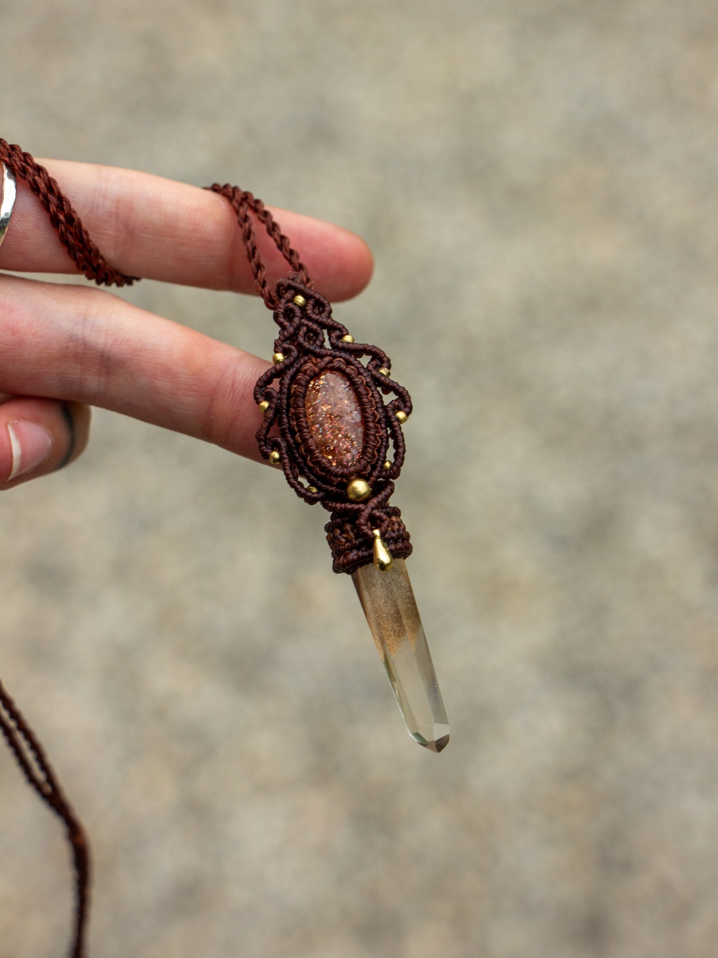 Sunstone & Garden Quartz macrame necklace