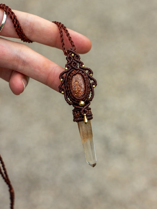 Sunstone & Garden Quartz macrame necklace
