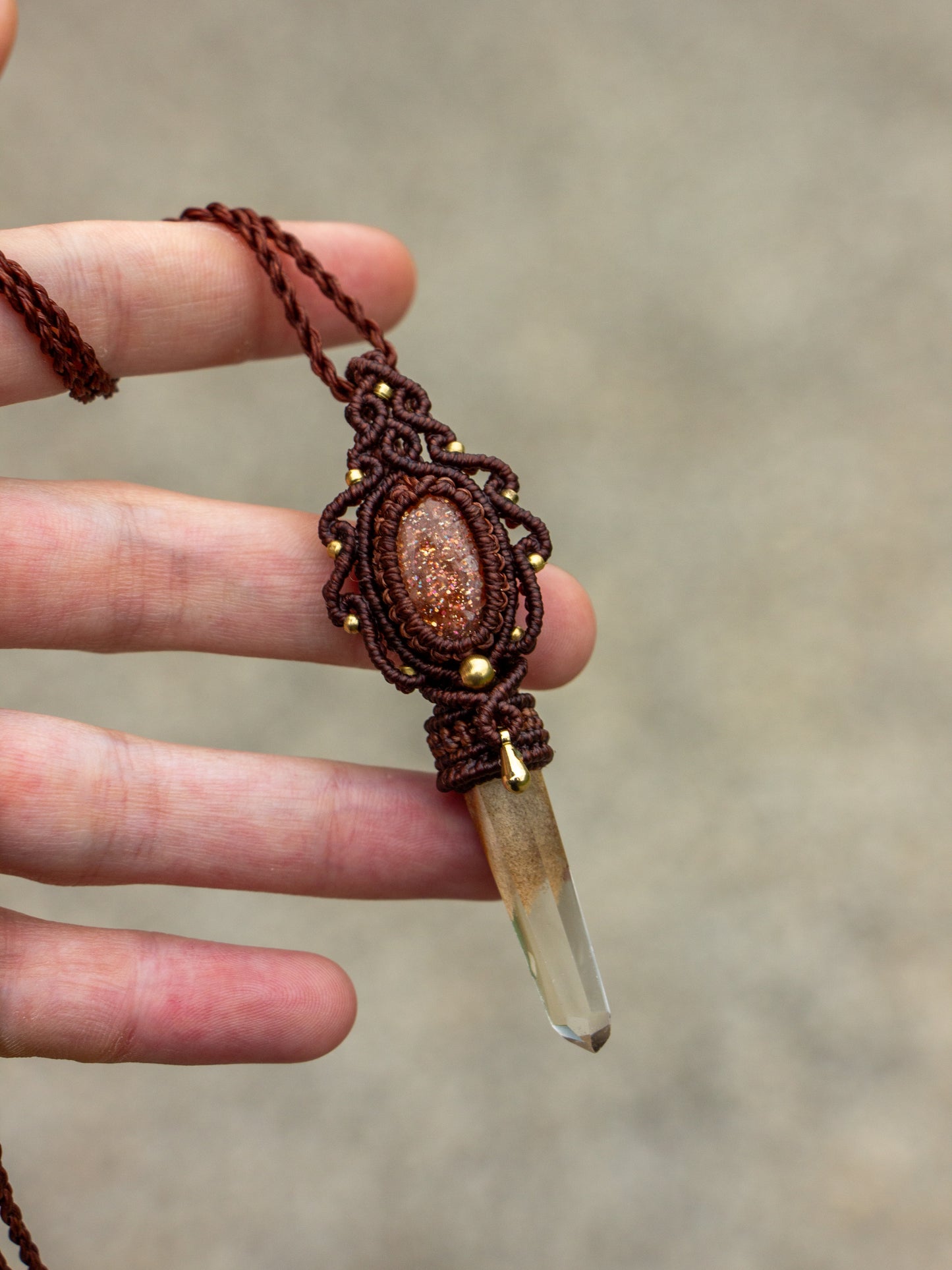 Sunstone & Garden Quartz macrame necklace