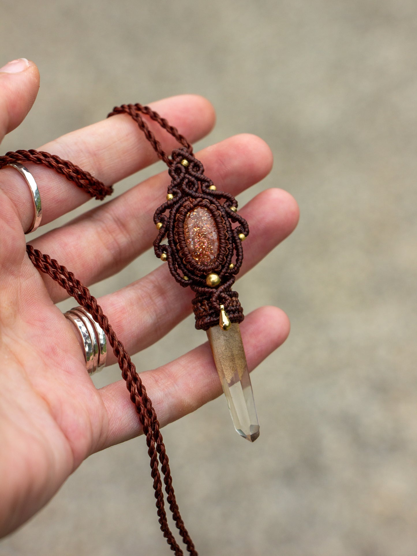 Sunstone & Garden Quartz macrame necklace