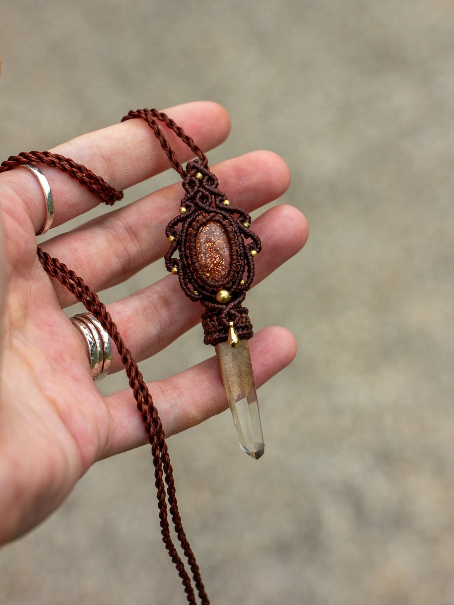 Sunstone & Garden Quartz macrame necklace