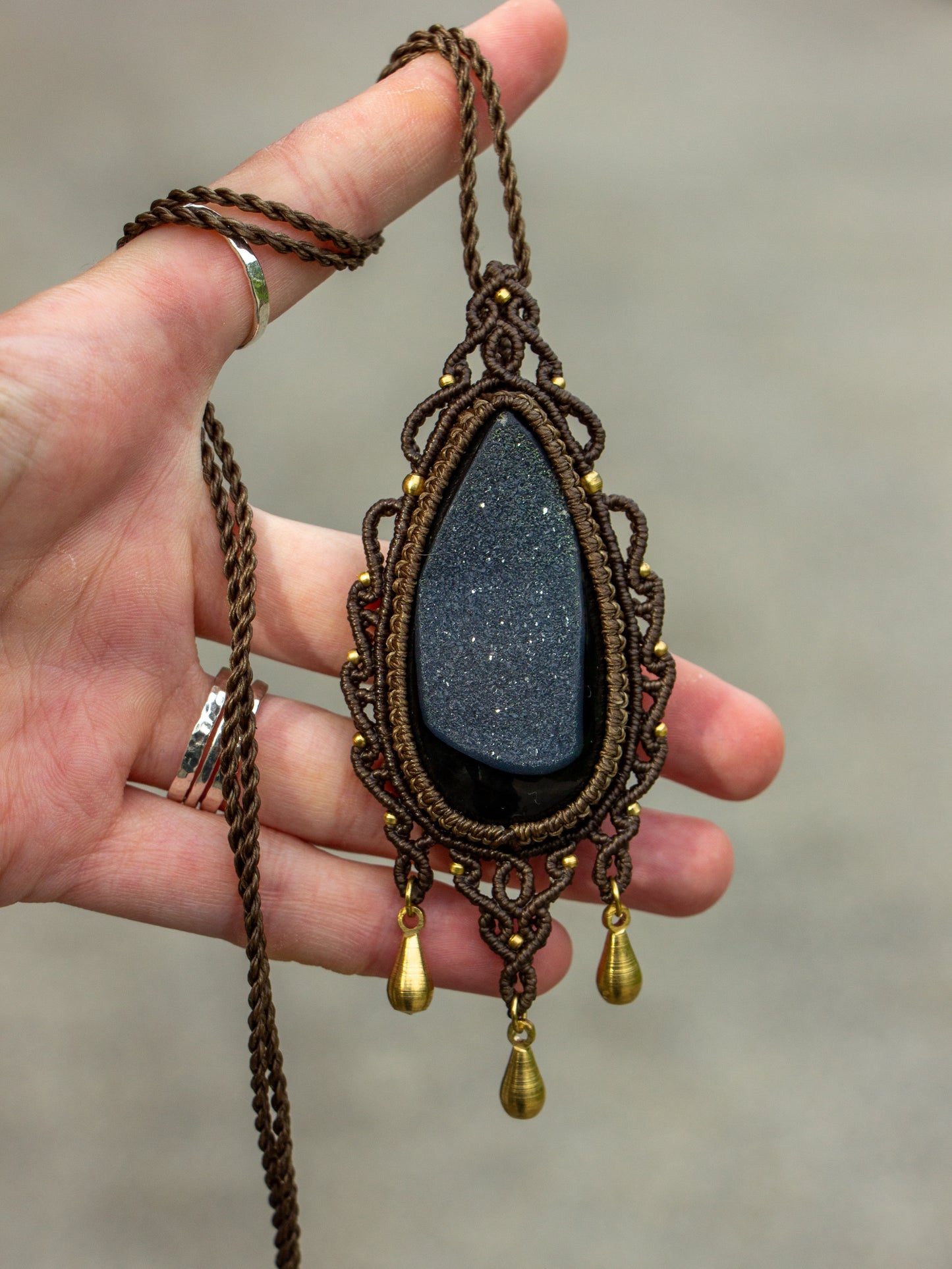 Druzy Onyx macrame necklace