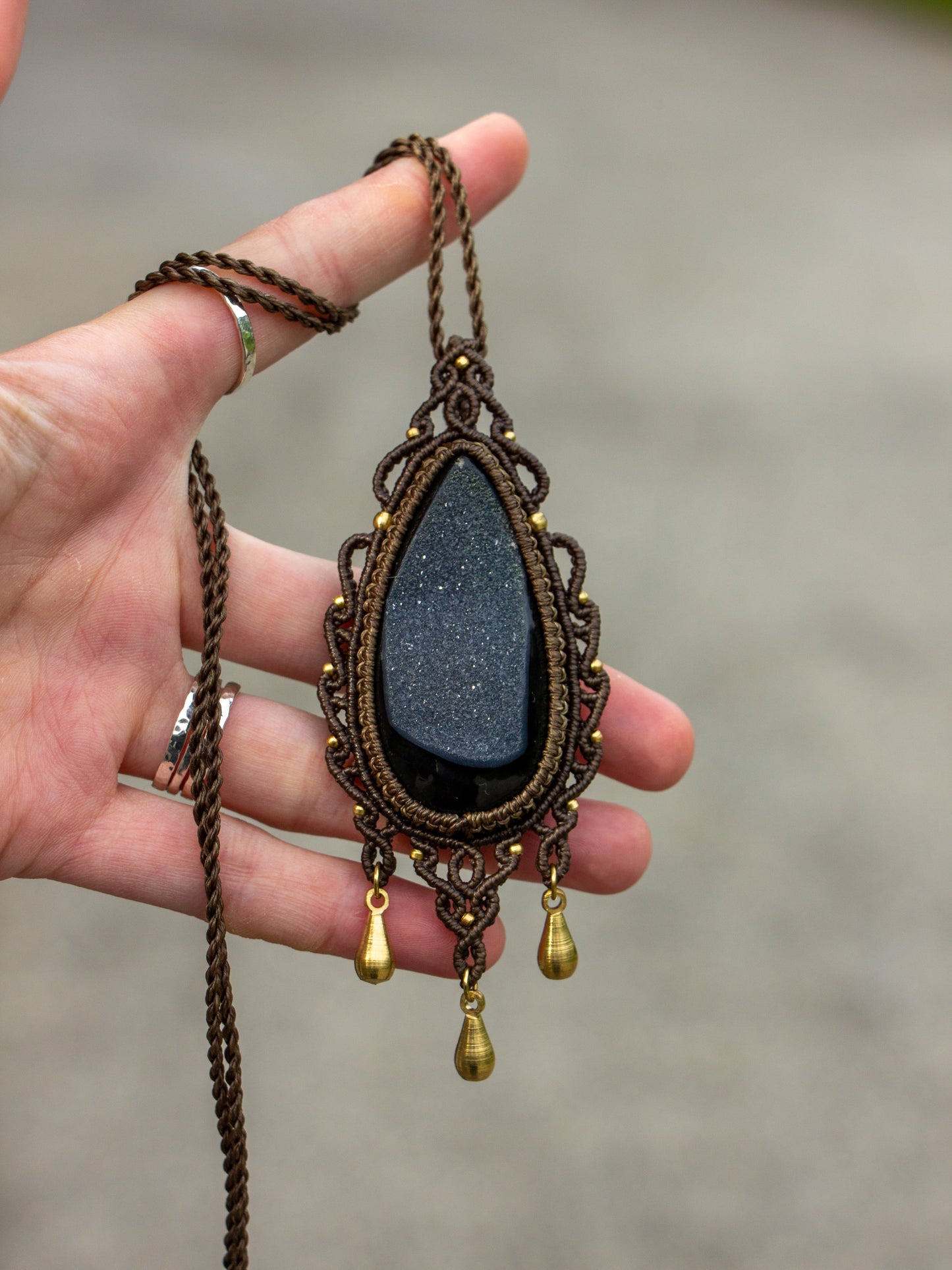 Druzy Onyx macrame necklace