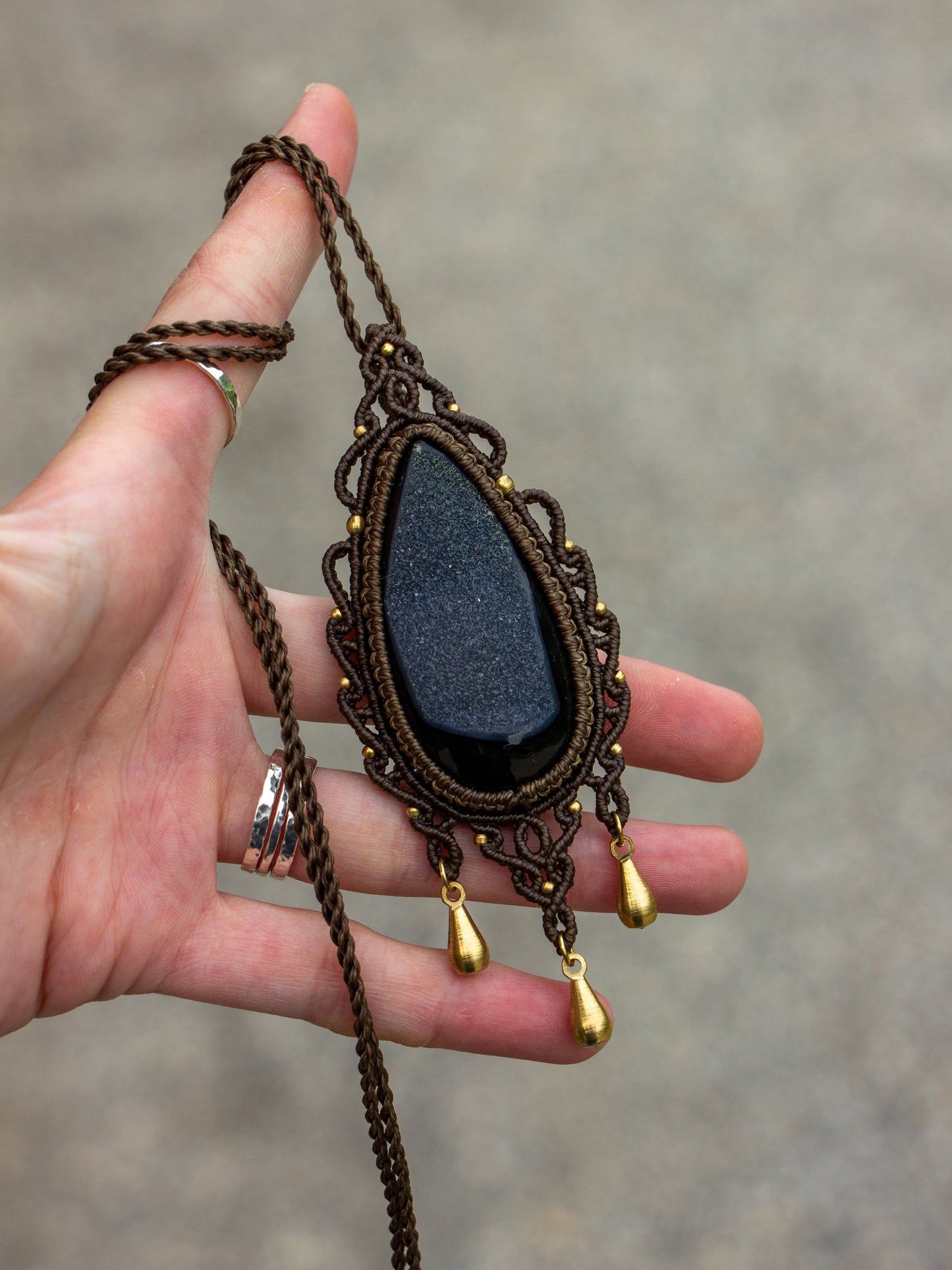 Druzy Onyx macrame necklace