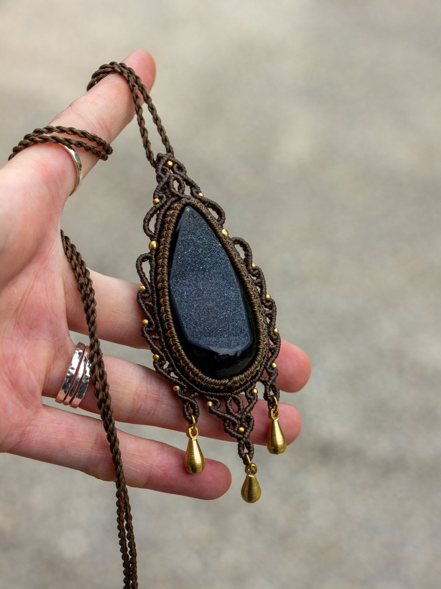 Druzy Onyx macrame necklace